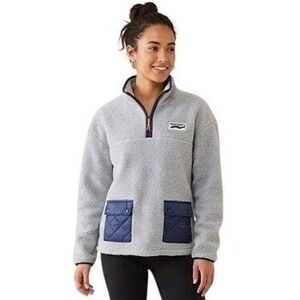 Saucony Rested Sherpa Fleece 1/4 Zip Pullover Jacket Gray Blue L Gorpcore Cozy